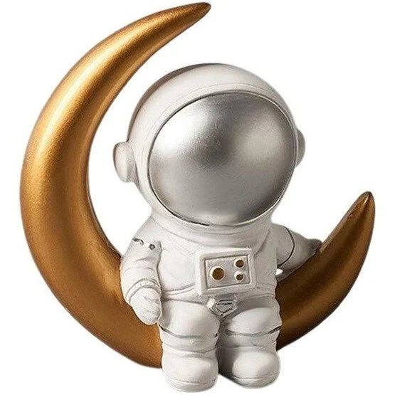 Astronaut Figurine Stand with The Moon - Golden