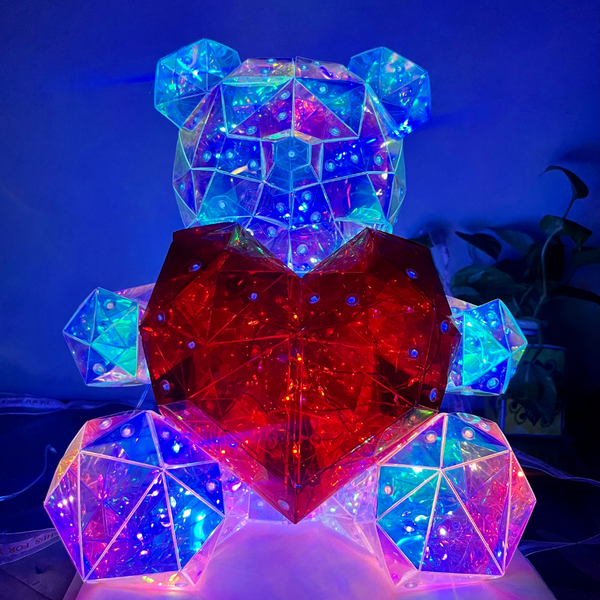 LED Teddy Bear with Heart Holographic Glow Lamp