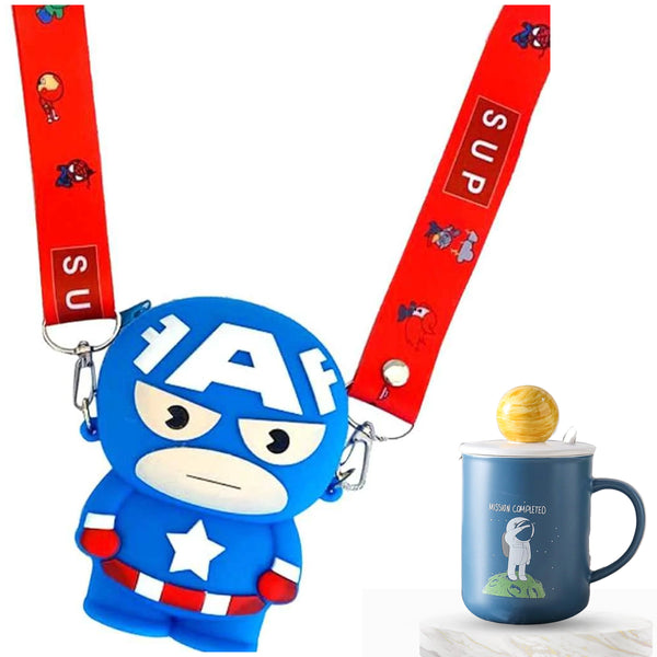 Combo Of Astronaut Coffee Mug With Caption America Silicon Sling Bag