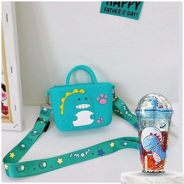 Combo Of Dinosaur Fancy Sipper with Dinosaur Silicon Sling Bag Handle