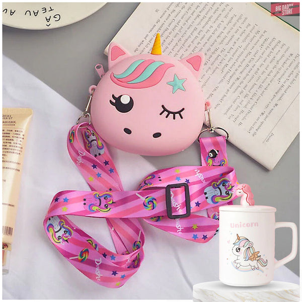 Combo Of Unicorn Ceramic Coffee Mug with Unicorn Silicon Sling Bag