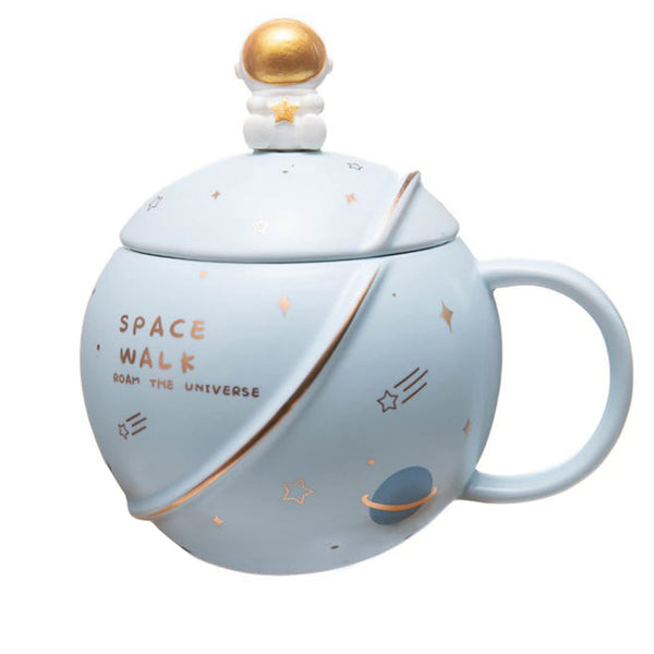 Astronaut Planet Creative Universe Ceramic Coffee Mug with Lid Spoon