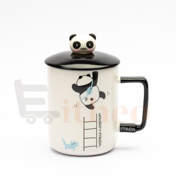 Ceramic Naughty Panda Mug with Lid and Spoon (350ml)