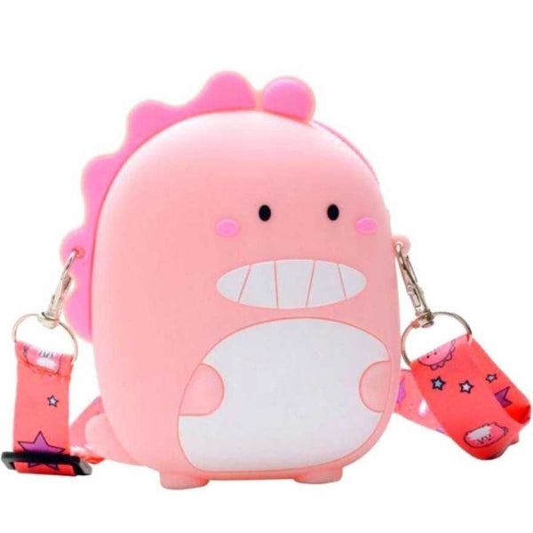 Cute Baby Dinosaur Bag- Tiny Silicon Sling Bag (Pink)