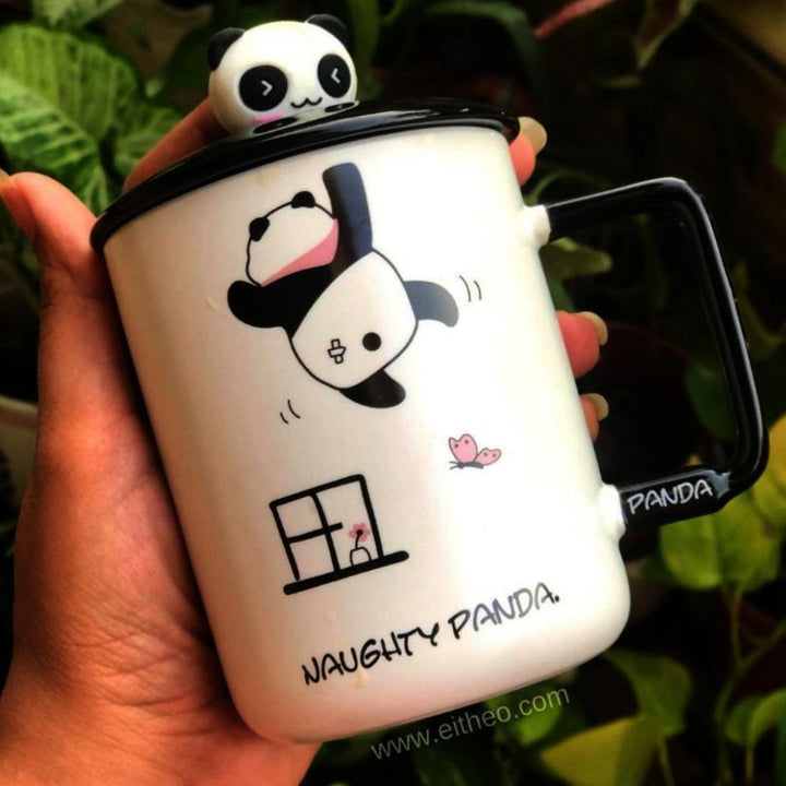 Panda Ceramic Coffee Mug with Lid and Spoon – Eitheo